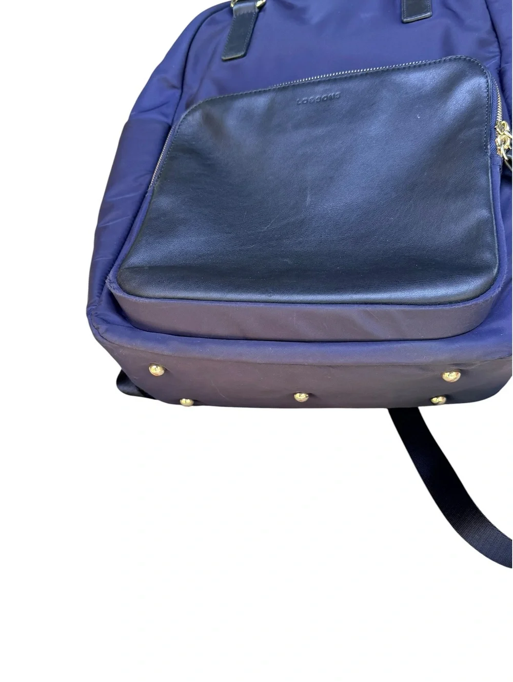 Lo & Sons Rowledge Backpack Navy Nylon Brown Leather Laptop Travel Work Bag